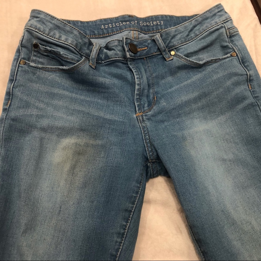 ARTICLES OF SOCIETY Sarah Skinny Bay Jeans 27 Blue Light Ankle Mid Rise Raw Hem